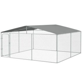 PawHut Outdoor Dog Kennel Galvanized Steel Fence with Cover Secure Lock Mesh Sidewalls for Backyard 15' x 15' x 7.5'