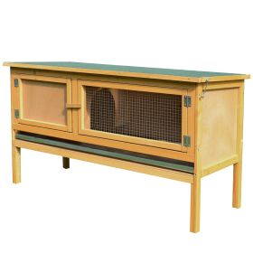 PawHut Wooden Rabbit Hutch Bunny Cage Openable Waterproof Roof No Leak Tray Sturdy Fir Wood Indoor Outdoor Yellow Green