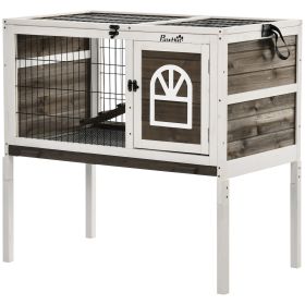 PawHut Indoor Rabbit Hutch Wooden Guinea Pig Cage with Tray Lockable Doors Coffee