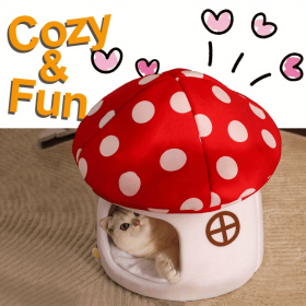 Comfortable Mushroom Cat House - Warm pet bed for all seasons, semi-enclosed, classic style, easy assembly, suitable for all cats