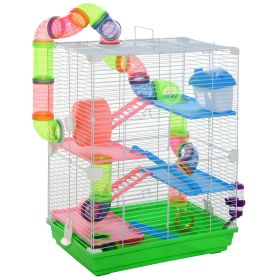 5 Tiers Hamster Cage Portable with Exercise Wheels Play Tube Water Bottle Dishes House Ladder for Gerbils, Green