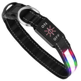 Light Up Dog Collar LED Dog Collar Safety Night Glowing Dog Collar with 9 Light Colors IPX7 Waterproof USB Rechargeable S/M/L (Option: LEDDogCollarM)