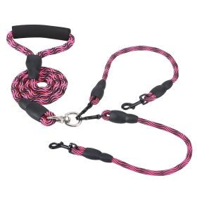 Double Dogs Leash No-Tangle Dogs Lead Reflective Dogs Walking Leash w/ Swivel Coupler Padded Handle (Option: TwoDogLeashRoseRed)
