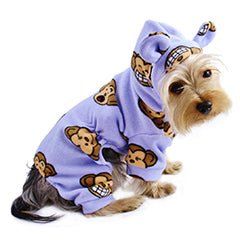 Adorable Silly Monkey Fleece Dog Pajamas/Bodysuit with Hood (Color: lavender, size: S)