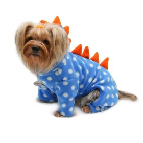 Polka Dots DINO Fleece Hooded Bodysuit/Pajamas (Color: Blue, size: M)