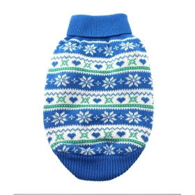 Combed Cotton Snowflake and Hearts Dog Sweater (Color: Blue, size: large)