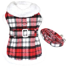 Sherpa-Lined Dog Harness Coat (Color: Red & White Plaid, size: 2X-Large)