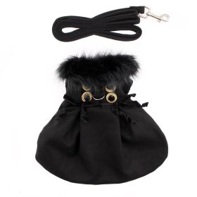 Wool Fur-Trimmed Dog Harness Coat (Color: Black, size: X-Large)