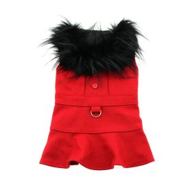 Wool Fur-Trimmed Dog Harness Coat (Color: Red, size: X-Large)