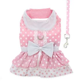 Polka Dot and Lace Dog Dress Set with Leash (Color: Pink, size: large)