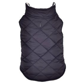 Reversible Fleece Lined Puffer Dog Coat (Color: Black and White Plaid, size: large)