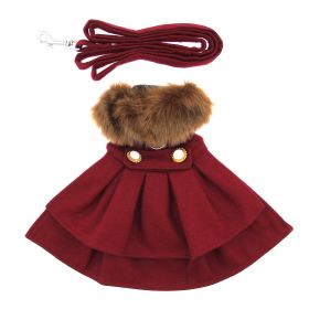 Wool Fur-Trimmed Dog Harness Coat (Color: Burgundy, size: small)
