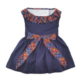 Navy Dog Dress with Plaid Ruffles (size: medium)