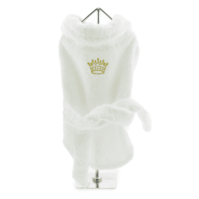 White Gold Crown Cotton Dog Bathrobe by Doggie Design (size: X-Small)